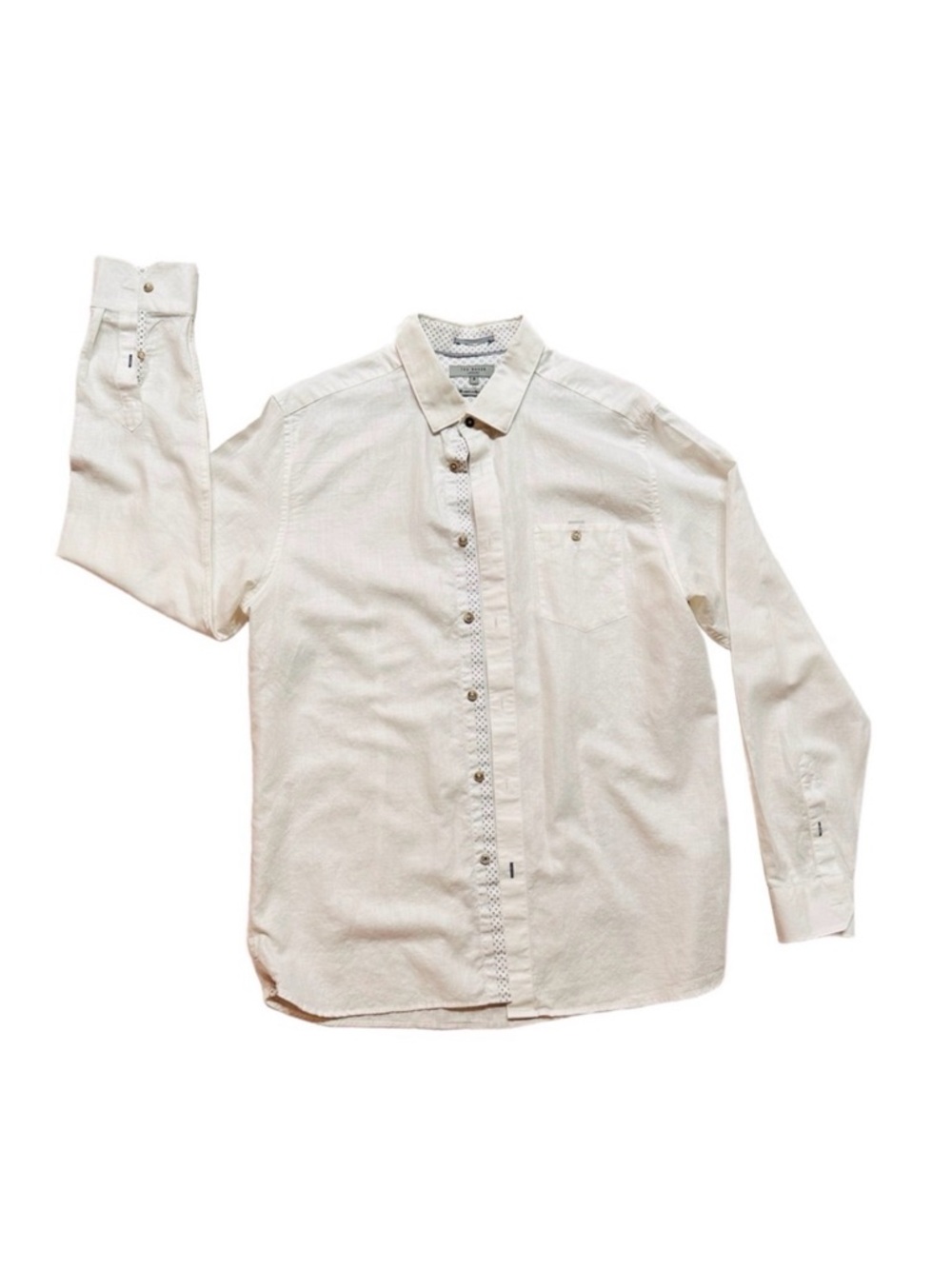 TED BAKER ~ Men’s Off-White Cotton Linen Blend Lightweight Dress Shirt size 5